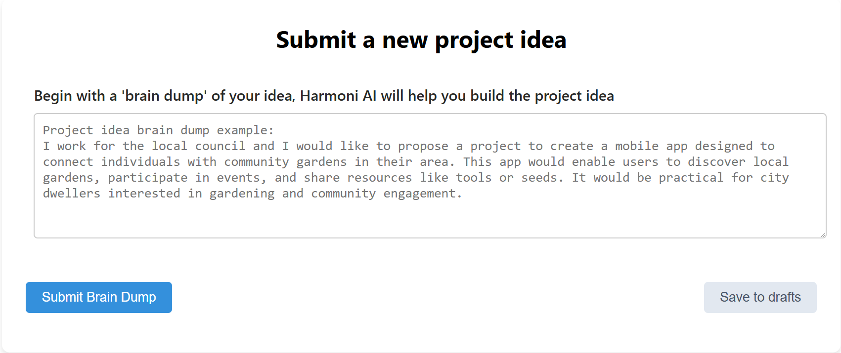 AI-Assisted Idea Submission — Harmoni platform